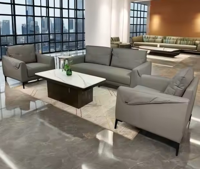 Modern Office Double Reception Leather Sofa Set High Resilience Sponge Top-quality Leather Ideal for Business Meetings